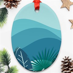 Illustration Of Palm Leaves Waves Mountain Hills Oval Ornament (two Sides)