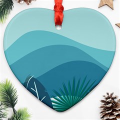 Illustration Of Palm Leaves Waves Mountain Hills Heart Ornament (two Sides)