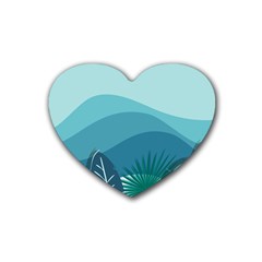 Illustration Of Palm Leaves Waves Mountain Hills Rubber Coaster (heart) 