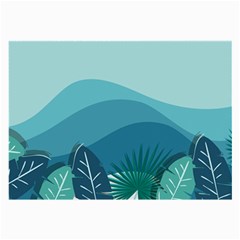 Illustration Of Palm Leaves Waves Mountain Hills Large Glasses Cloth