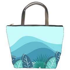 Illustration Of Palm Leaves Waves Mountain Hills Bucket Bag by HermanTelo