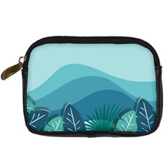 Illustration Of Palm Leaves Waves Mountain Hills Digital Camera Leather Case