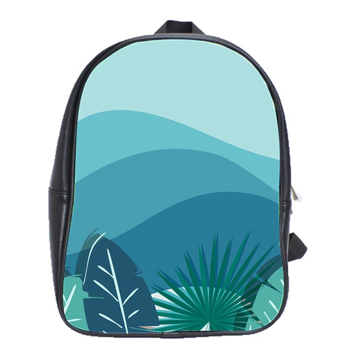 Illustration Of Palm Leaves Waves Mountain Hills School Bag (Large)