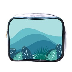 Illustration Of Palm Leaves Waves Mountain Hills Mini Toiletries Bag (one Side)