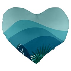 Illustration Of Palm Leaves Waves Mountain Hills Large 19  Premium Heart Shape Cushions