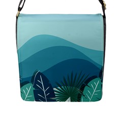 Illustration Of Palm Leaves Waves Mountain Hills Flap Closure Messenger Bag (l) by HermanTelo