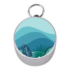 Illustration Of Palm Leaves Waves Mountain Hills Mini Silver Compasses