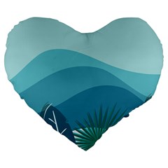 Illustration Of Palm Leaves Waves Mountain Hills Large 19  Premium Flano Heart Shape Cushions by HermanTelo