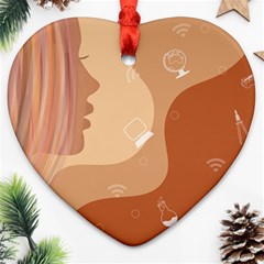 Online Woman Beauty Brown Heart Ornament (two Sides) by Mariart