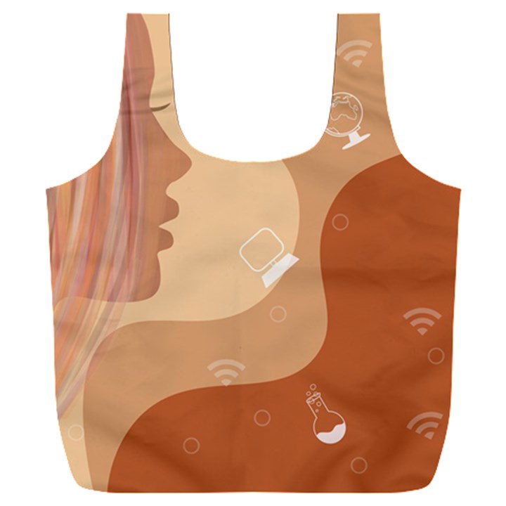 Online Woman Beauty Brown Full Print Recycle Bag (XXL)