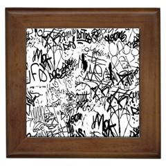 Black And White Graffiti Abstract Collage Framed Tile