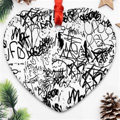 Black And White Graffiti Abstract Collage Ornament (heart) by dflcprintsclothing