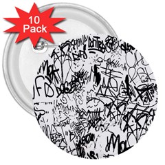 Black And White Graffiti Abstract Collage 3  Buttons (10 Pack)  by dflcprintsclothing