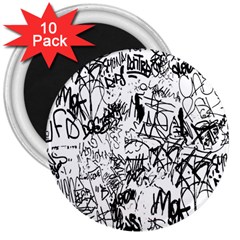 Black And White Graffiti Abstract Collage 3  Magnets (10 Pack) 