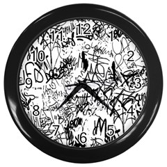 Black And White Graffiti Abstract Collage Wall Clock (black) by dflcprintsclothing