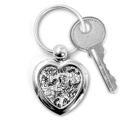 Black And White Graffiti Abstract Collage Key Chain (heart) by dflcprintsclothing