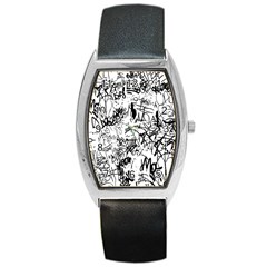 Black And White Graffiti Abstract Collage Barrel Style Metal Watch by dflcprintsclothing