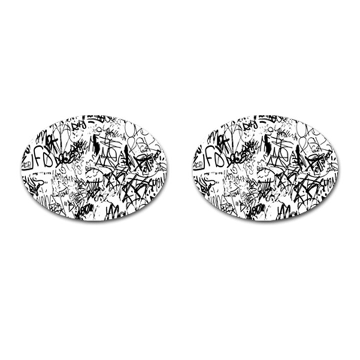 Black And White Graffiti Abstract Collage Cufflinks (Oval)