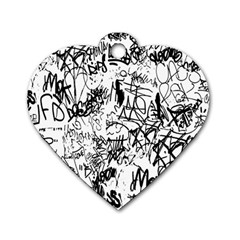 Black And White Graffiti Abstract Collage Dog Tag Heart (two Sides) by dflcprintsclothing