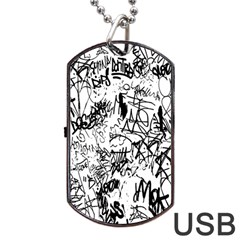 Black And White Graffiti Abstract Collage Dog Tag Usb Flash (one Side) by dflcprintsclothing