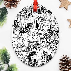 Black And White Graffiti Abstract Collage Ornament (oval Filigree) by dflcprintsclothing