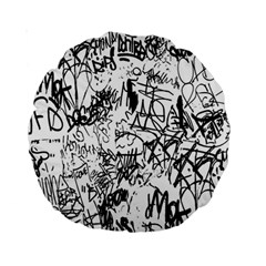 Black And White Graffiti Abstract Collage Standard 15  Premium Round Cushions by dflcprintsclothing