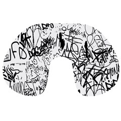 Black And White Graffiti Abstract Collage Travel Neck Pillow by dflcprintsclothing