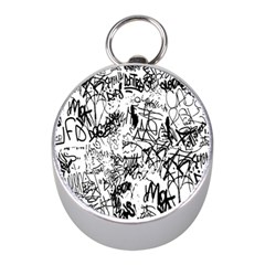 Black And White Graffiti Abstract Collage Mini Silver Compasses by dflcprintsclothing