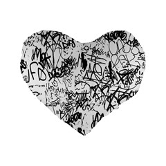 Black And White Graffiti Abstract Collage Standard 16  Premium Flano Heart Shape Cushions