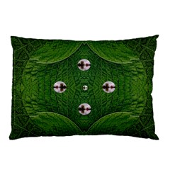 One Island In A Safe Environment Of Eternity Green Pillow Case by pepitasart