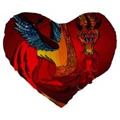 Dragon Metallizer Large 19  Premium Flano Heart Shape Cushions by HermanTelo