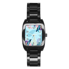 Nature Leaves Plant Background Stainless Steel Barrel Watch by Mariart