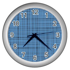 Blue Knitting Pattern Wall Clock (silver) by goljakoff