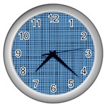 Blue knitting pattern Wall Clock (Silver) Front