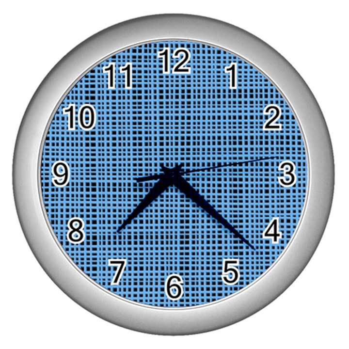 Blue knitting pattern Wall Clock (Silver)