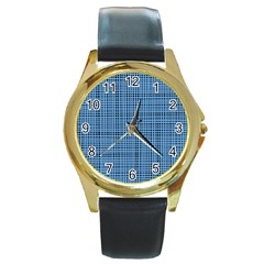 Blue Knitting Pattern Round Gold Metal Watch by goljakoff