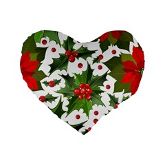 Christmas Berries Standard 16  Premium Flano Heart Shape Cushions by goljakoff