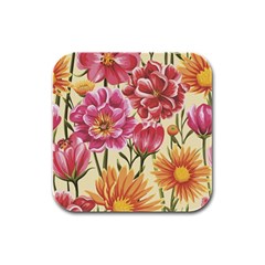 Retro Flowers Rubber Square Coaster (4 Pack)  by goljakoff