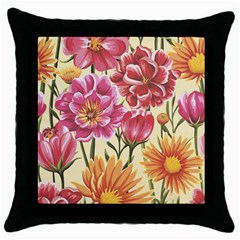 Retro Flowers Throw Pillow Case (black) by goljakoff