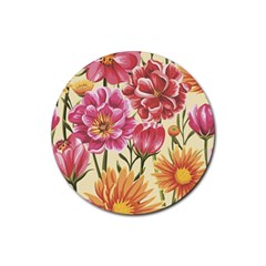 Retro Flowers Rubber Round Coaster (4 Pack)  by goljakoff