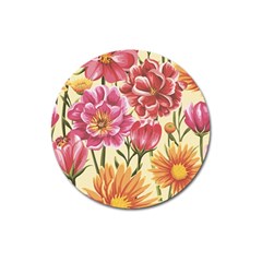 Retro Flowers Magnet 3  (round) by goljakoff