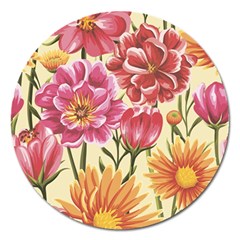 Retro Flowers Magnet 5  (round) by goljakoff