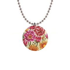 Retro Flowers 1  Button Necklace by goljakoff