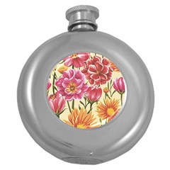 Retro Flowers Round Hip Flask (5 Oz) by goljakoff