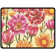 Retro Flowers Fleece Blanket (large)  by goljakoff