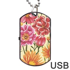 Retro Flowers Dog Tag Usb Flash (one Side) by goljakoff