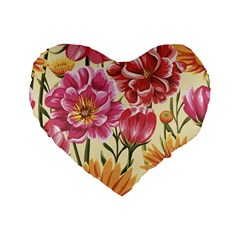 Retro Flowers Standard 16  Premium Heart Shape Cushions by goljakoff