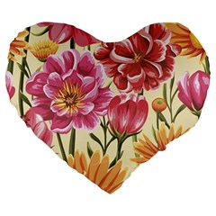 Retro Flowers Large 19  Premium Heart Shape Cushions by goljakoff