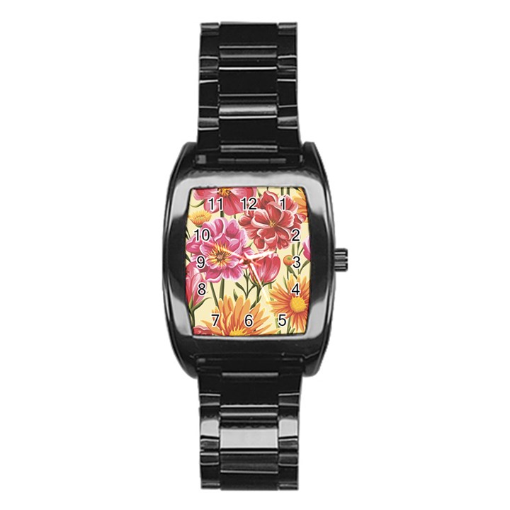 Retro flowers Stainless Steel Barrel Watch