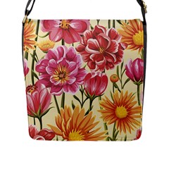 Retro Flowers Flap Closure Messenger Bag (l) by goljakoff